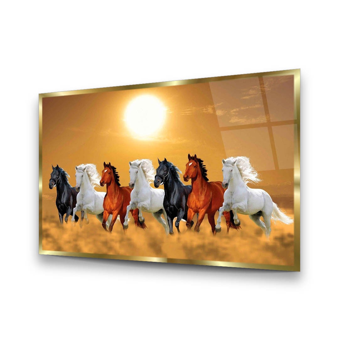 Sunset Horses - Premium Tempered Glass Wall Art Horizontal