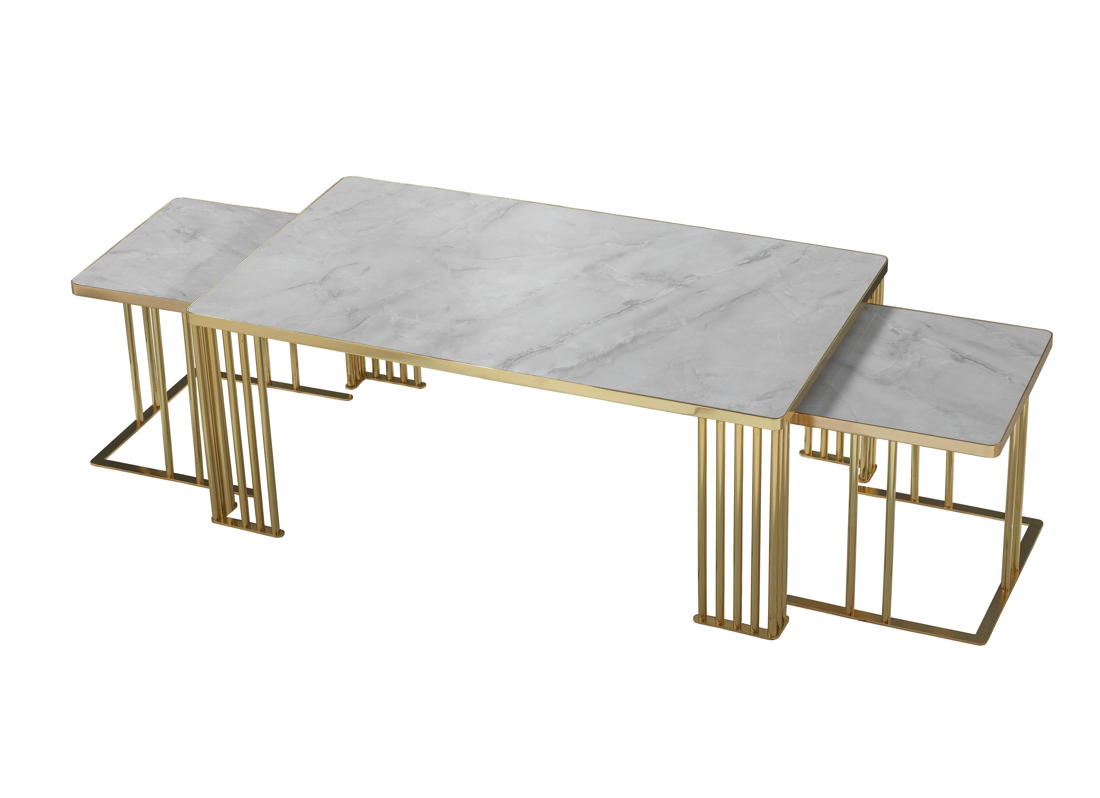 Luxury High-Gloss White Coffee Table Set