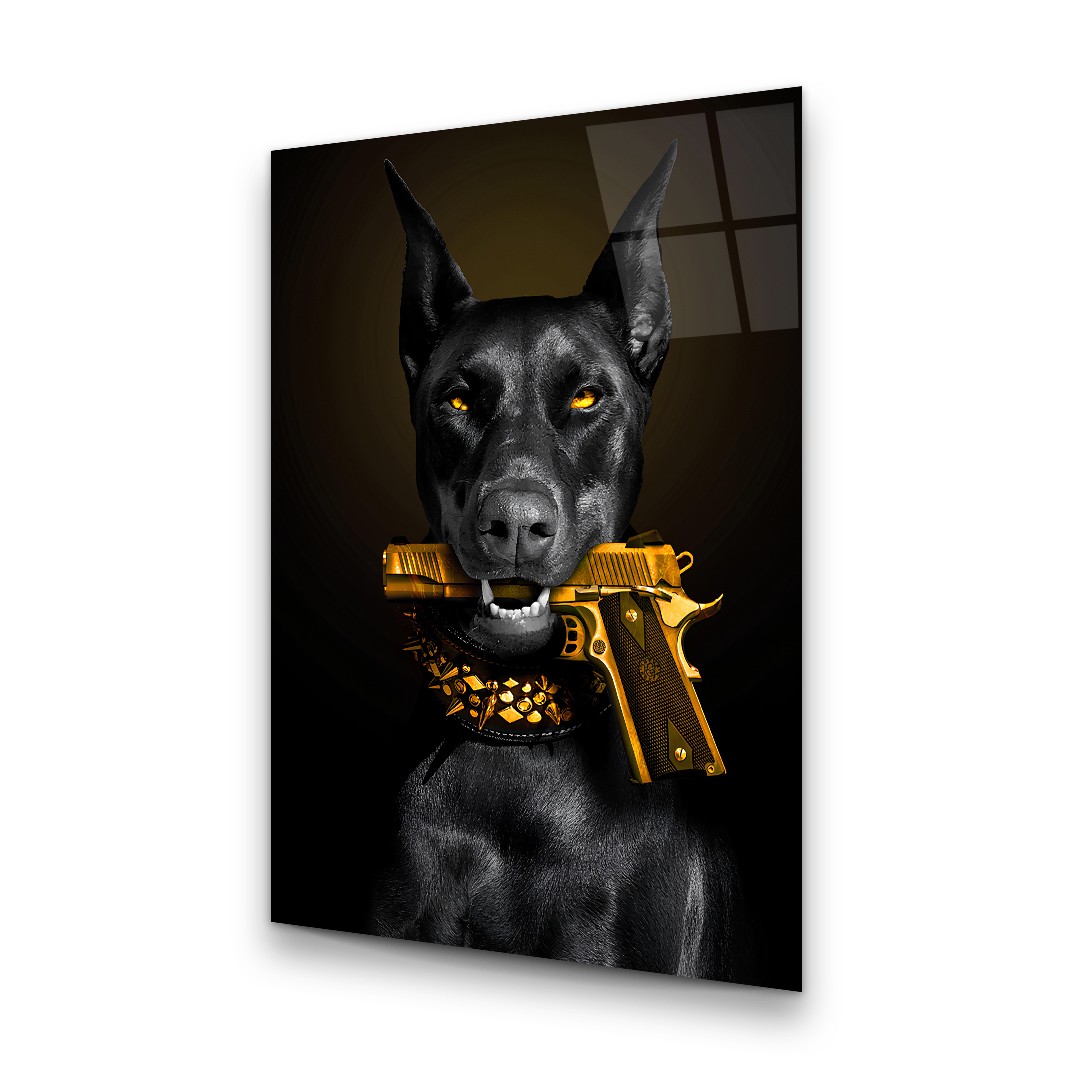 Dog and Gun - Rectangle Glass Art