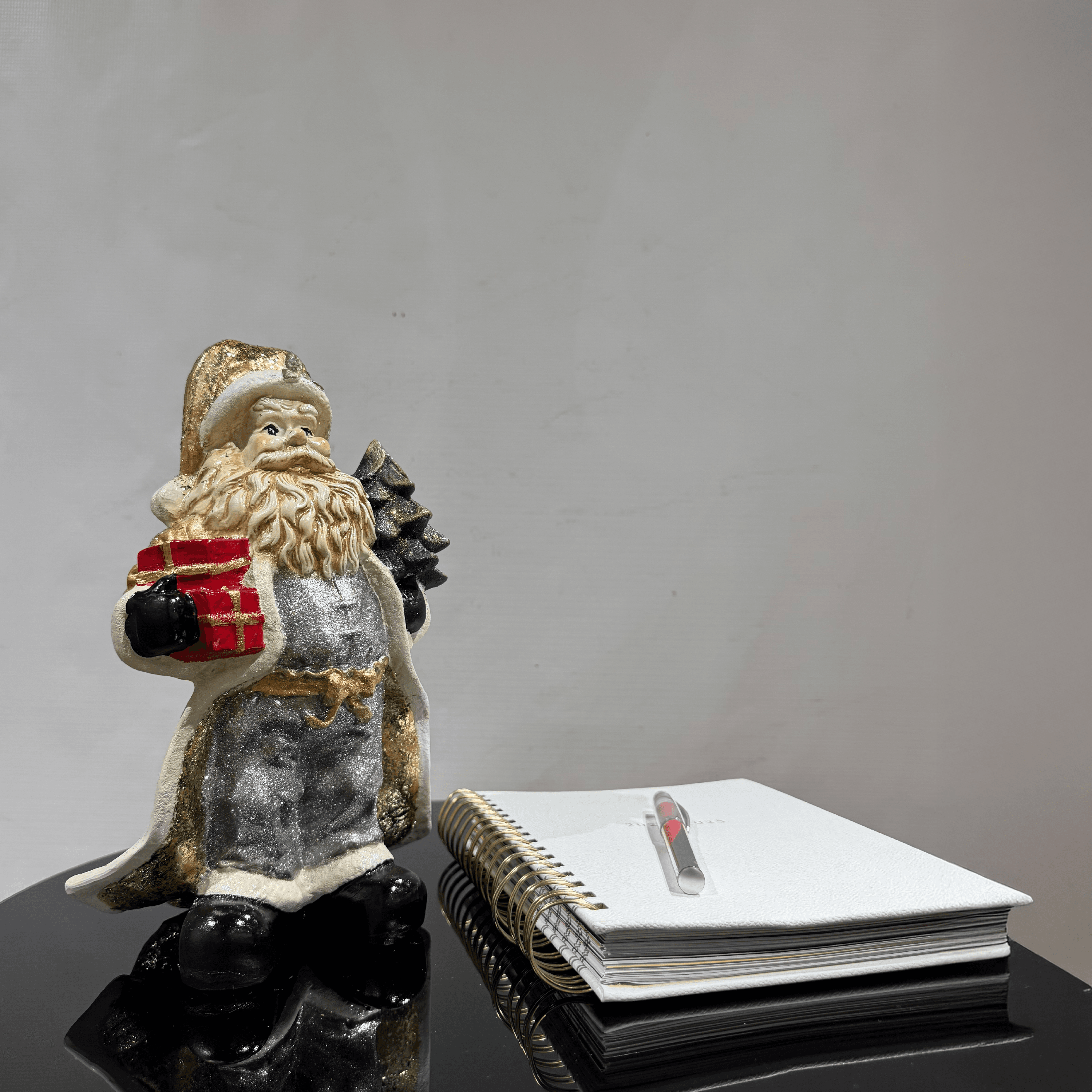 Shiny Silver Santa Ceramic Ornament - Statues (Handmade)