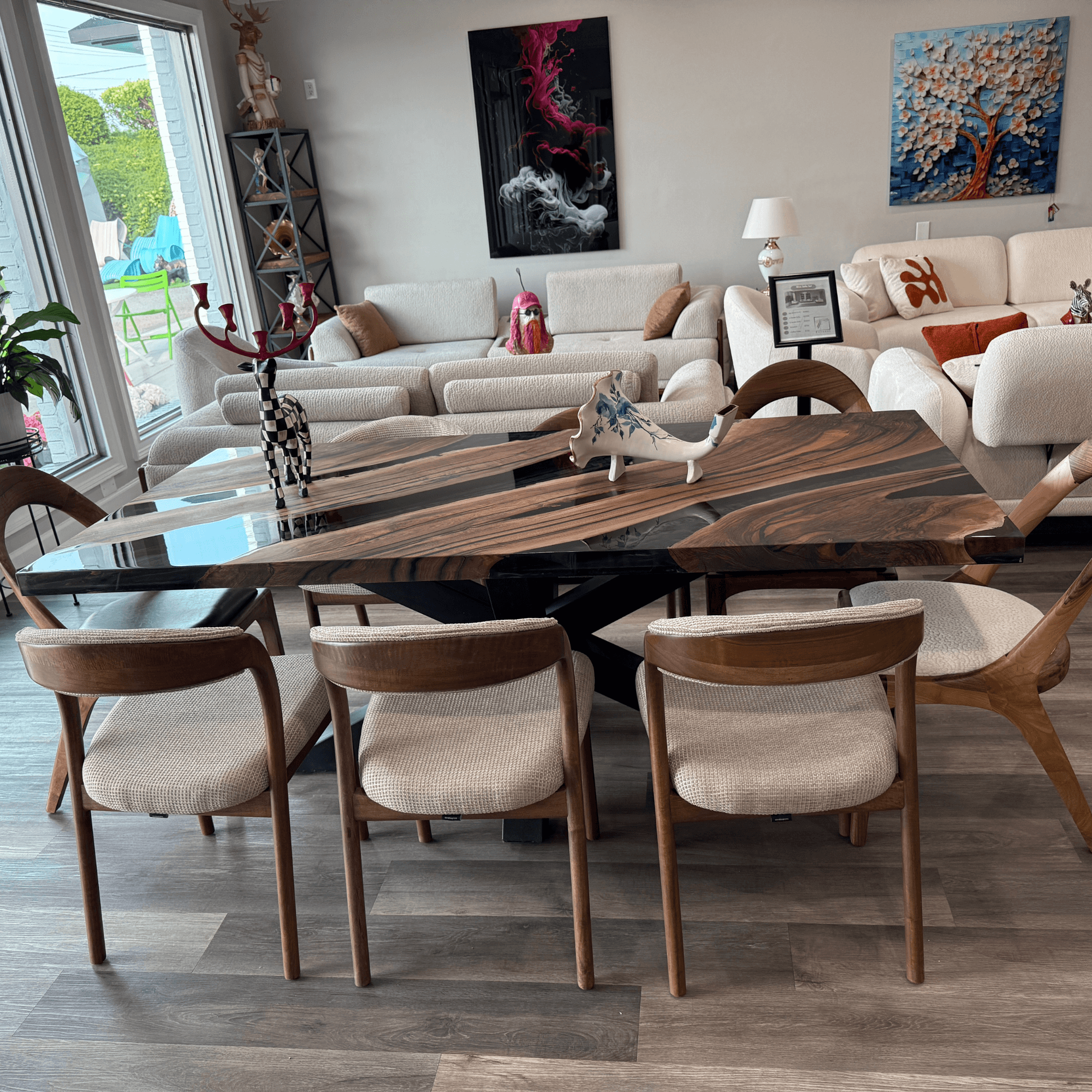 Handmade Black Transparent Epoxy Walnut Table