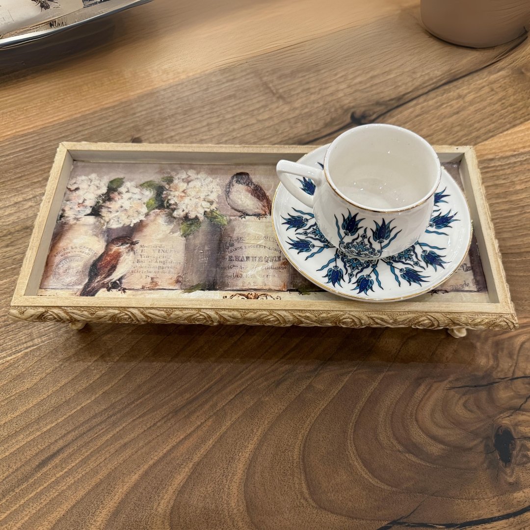 Handmade Decorative Coffee & Tea Serving Tray - Elegant Design for Special Occasions - Blue - Beige