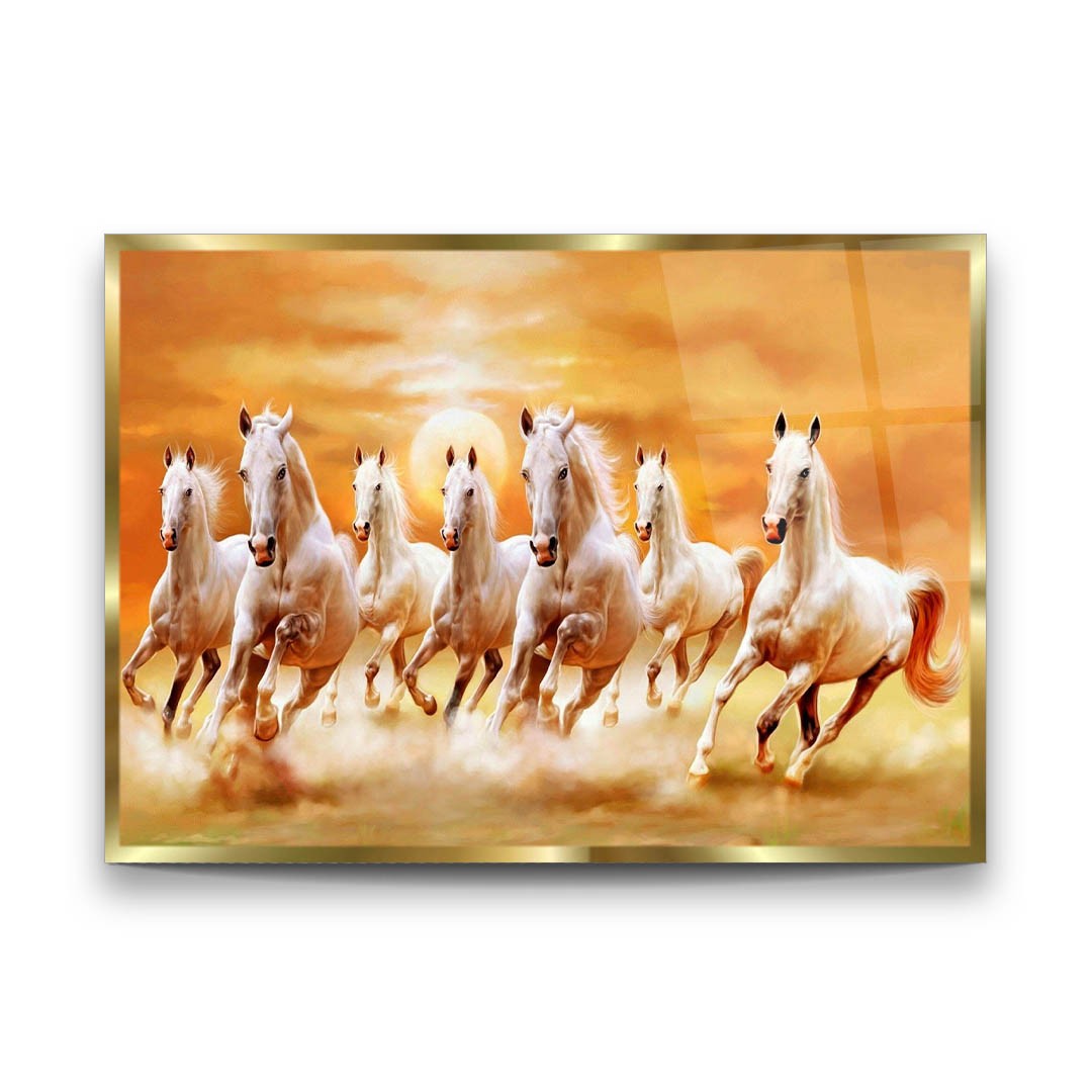 White Horses of the Sun - Premium Tempered Glass Wall Art Horizontal