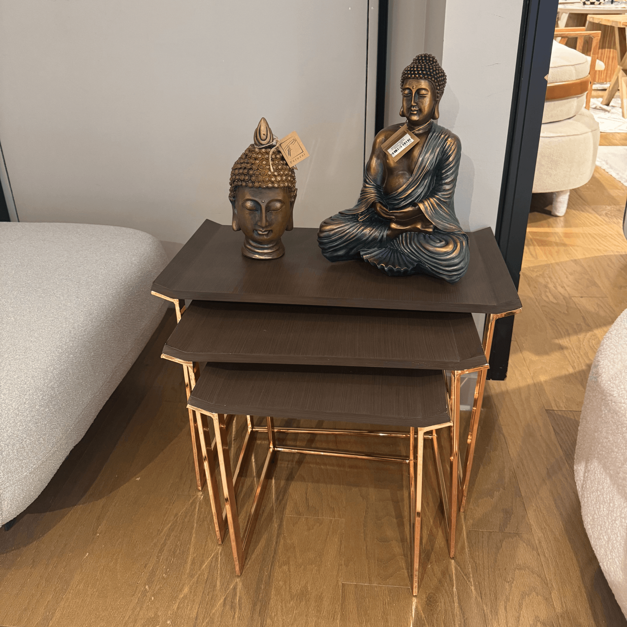 Ferozzi OEL-14 Modern Nesting Table Set with Copper Frame