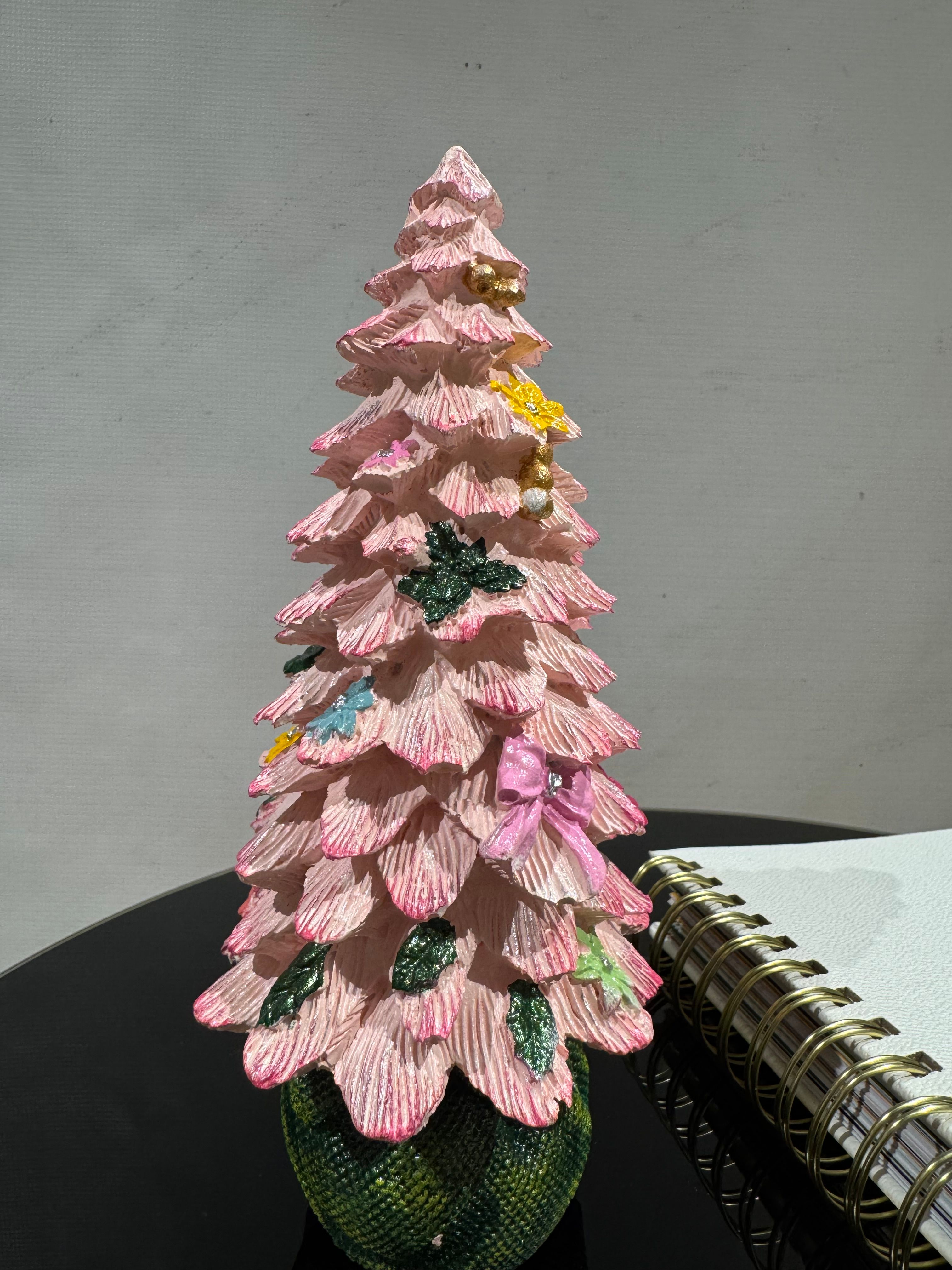 Vintage-Inspired Pink Ceramic Christmas Tree - Statues (Handmade)