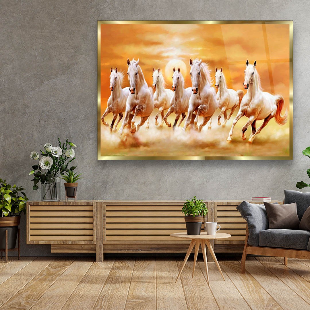 White Horses of the Sun - Premium Tempered Glass Wall Art Horizontal