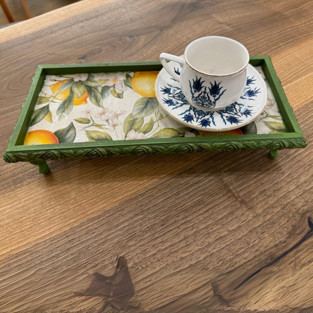 Handmade Decorative Coffee & Tea Serving Tray - Elegant Design for Special Occasions - Blue - Green