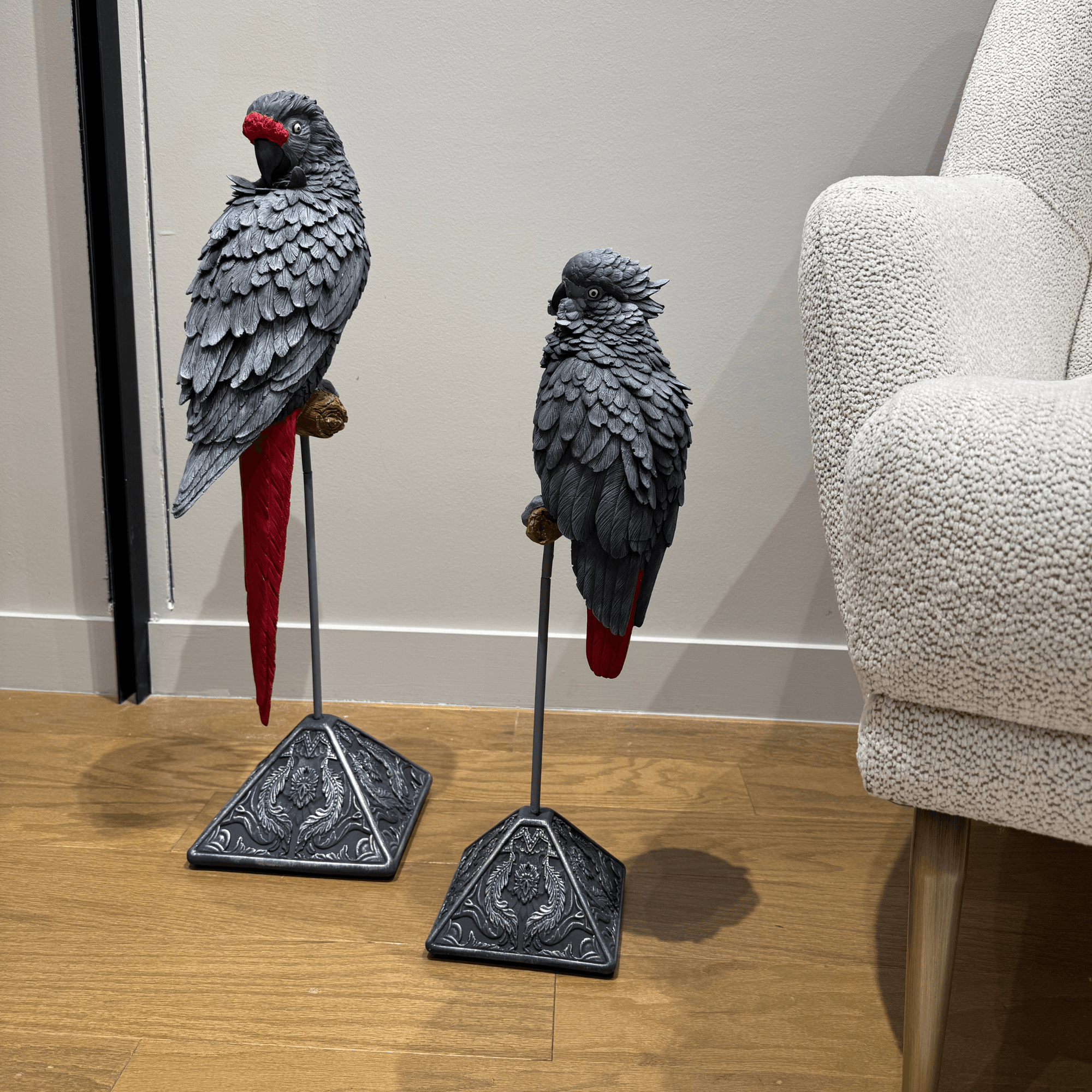 Elegant Parrot Statues with Handmade Details – Decorative Sculpture Set for Home or Office (Two-Piece Set)