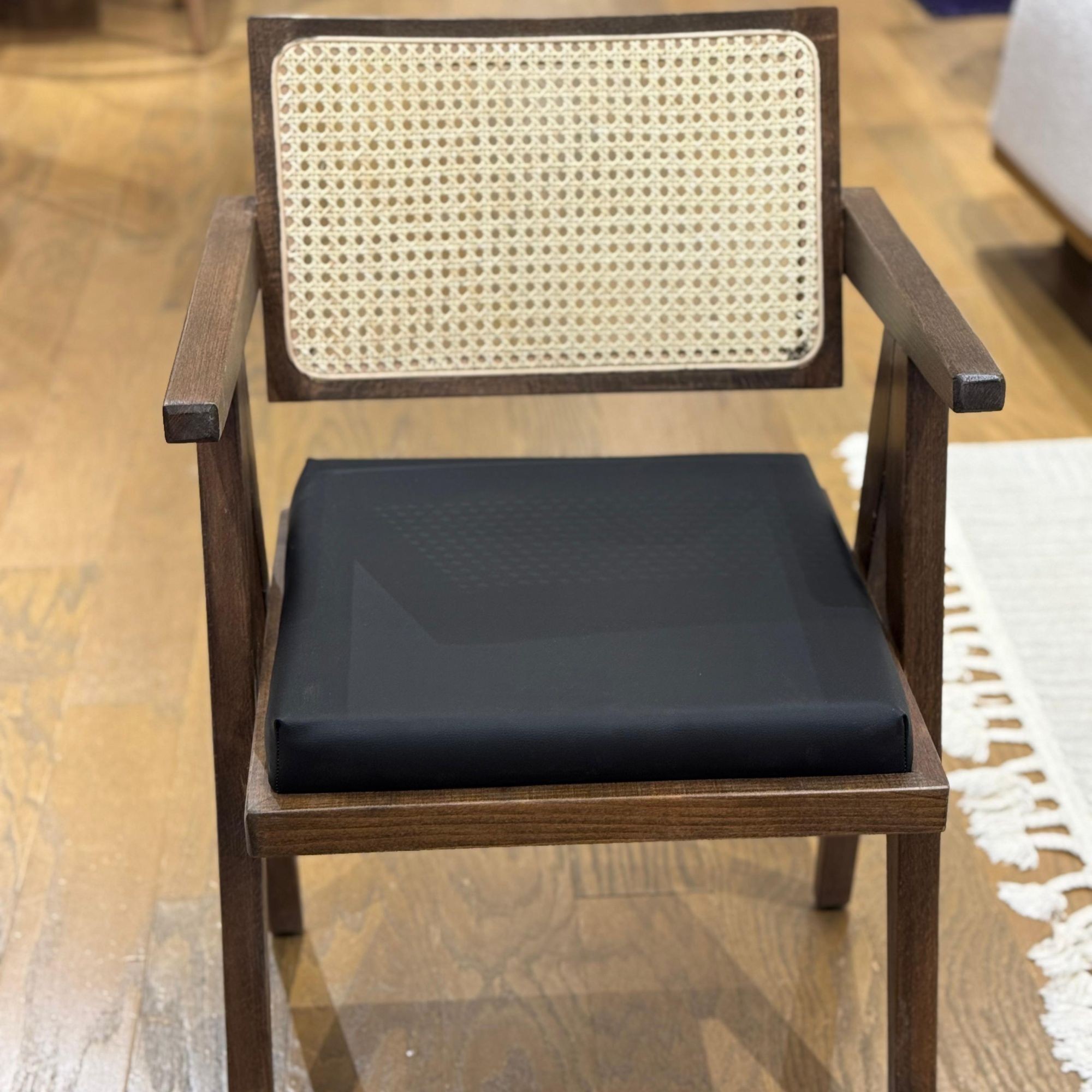 Modern Walnut Wood Chair with Rattan Backrest Handmade Accent Seating