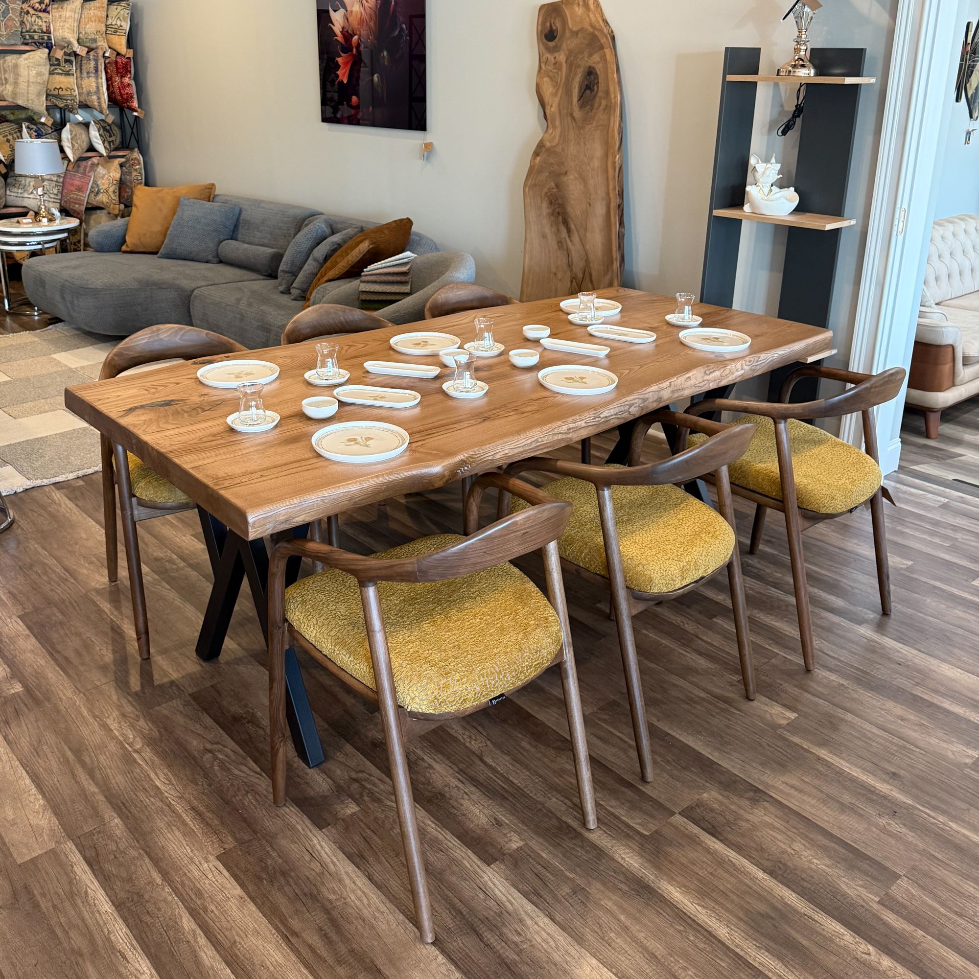 Yellow-Brown Dining Table and Chair