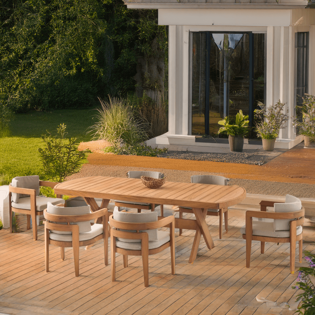 Austin Iroko Garden and Patio Dining Set (The set consists of one table and eight chairs.(8+1)