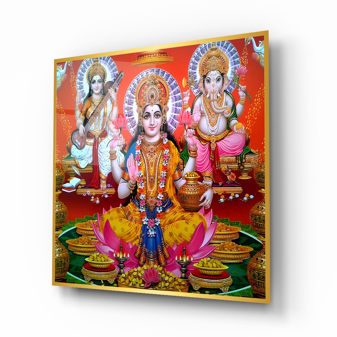 Divine Durga on Tiger - Premium Tempered Glass Wall Art Square