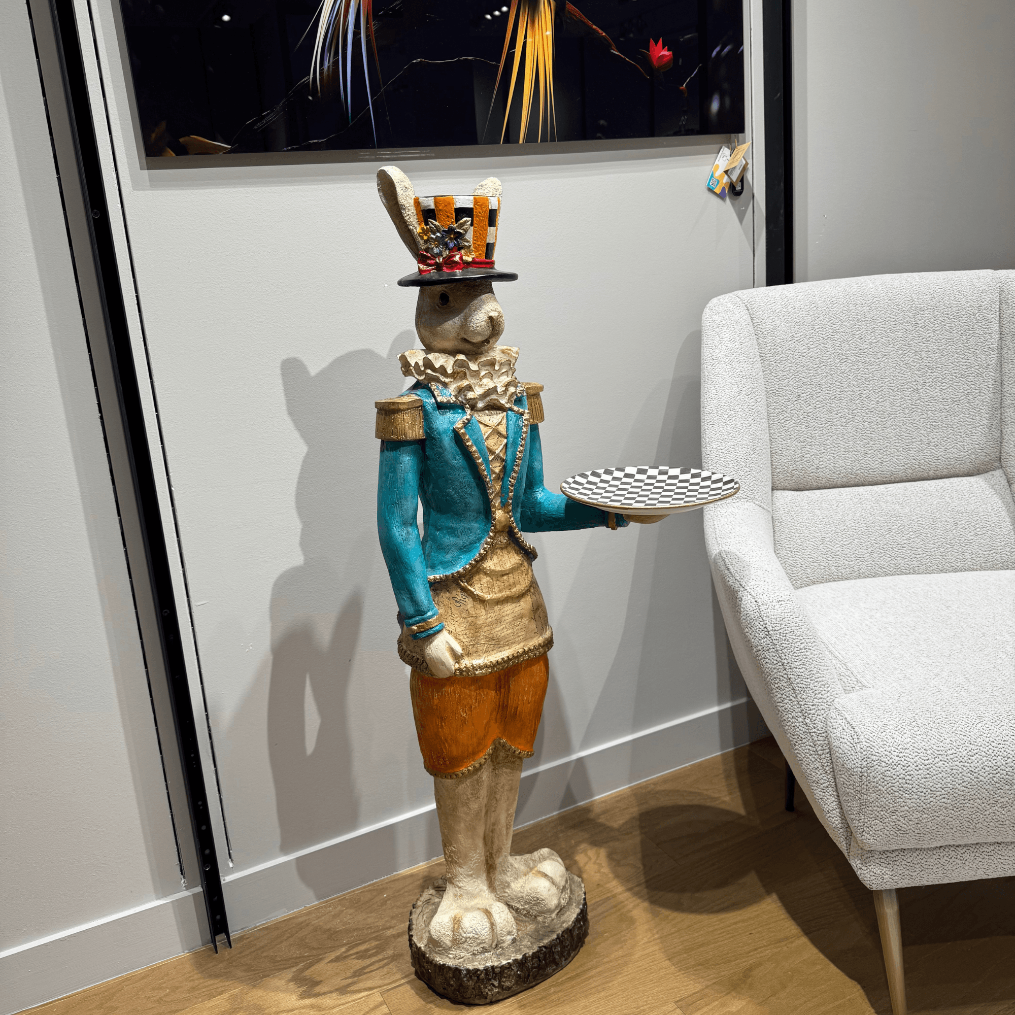 Luxury Rabbit Butler Statue with Handmade Details – Decorative Sculpture for Home or Office (Available in Black Jacket and Green Jacket Variants)