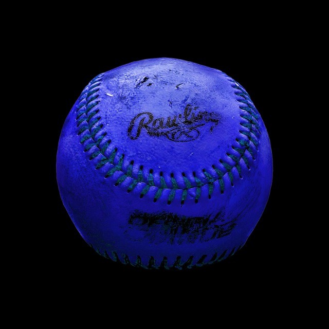 Blue Vintage Baseball - Square Wall Glass Art