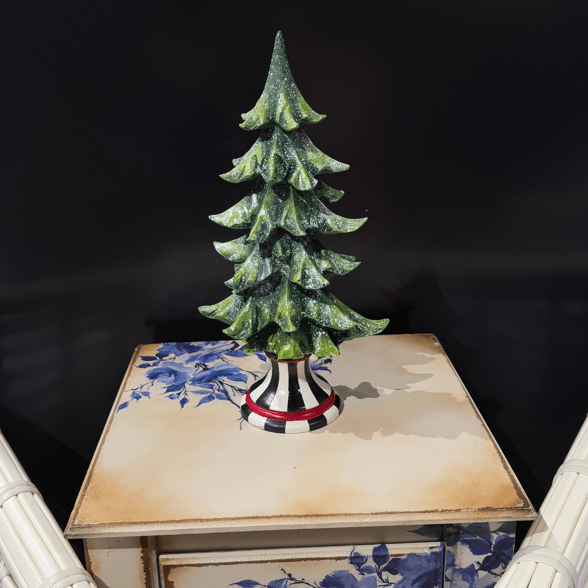 Ferozzi Green Christmas Tree Decoration – Handmade with Black and White Striped Base