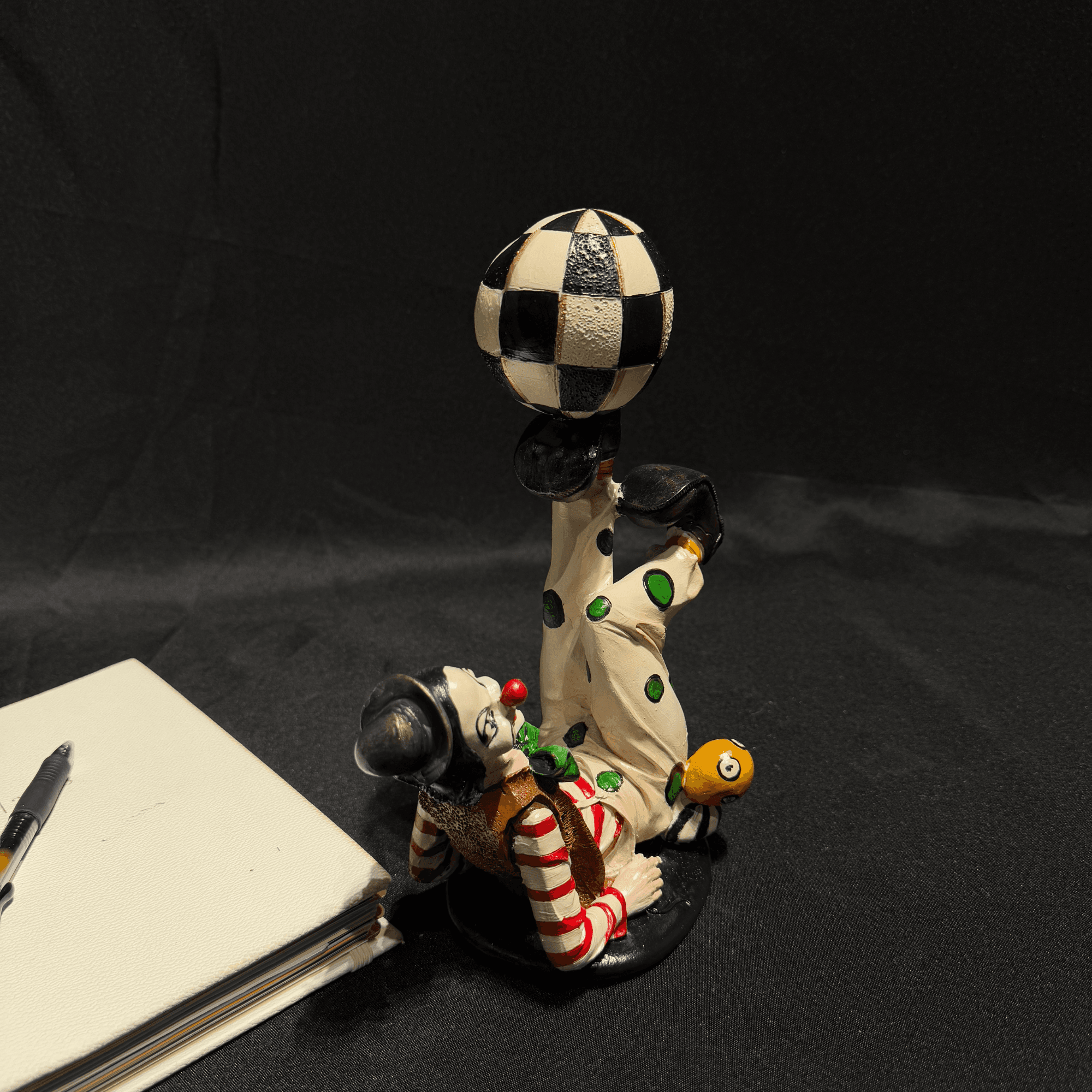 Clown Sculpture with Checkered Ball – Unique Decorative Figurine