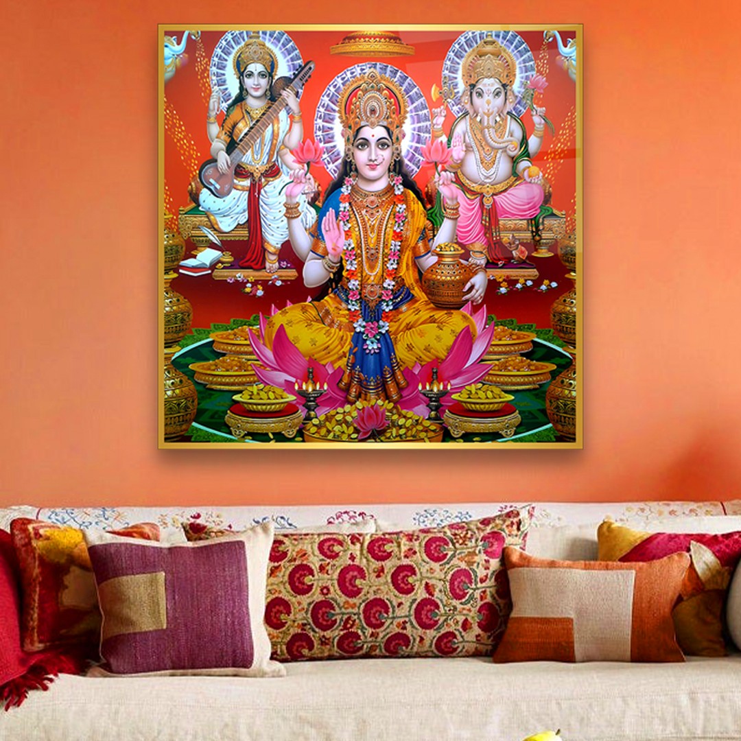 Divine Durga on Tiger - Premium Tempered Glass Wall Art Square