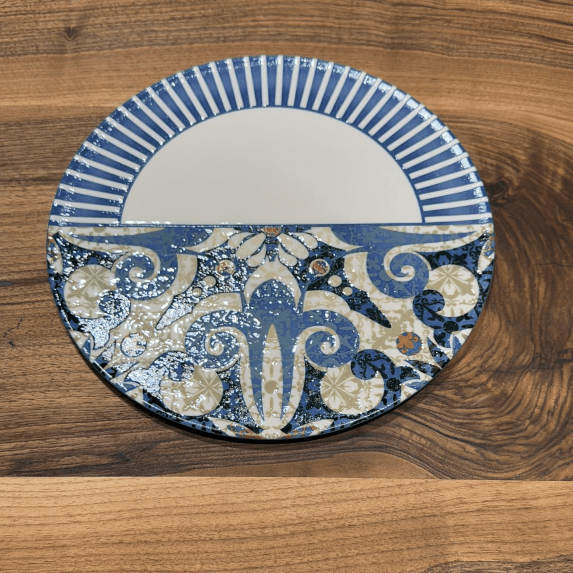 Digital Pattern Blue  Pizza Plate Set – 2 Pieces (32 CM) 