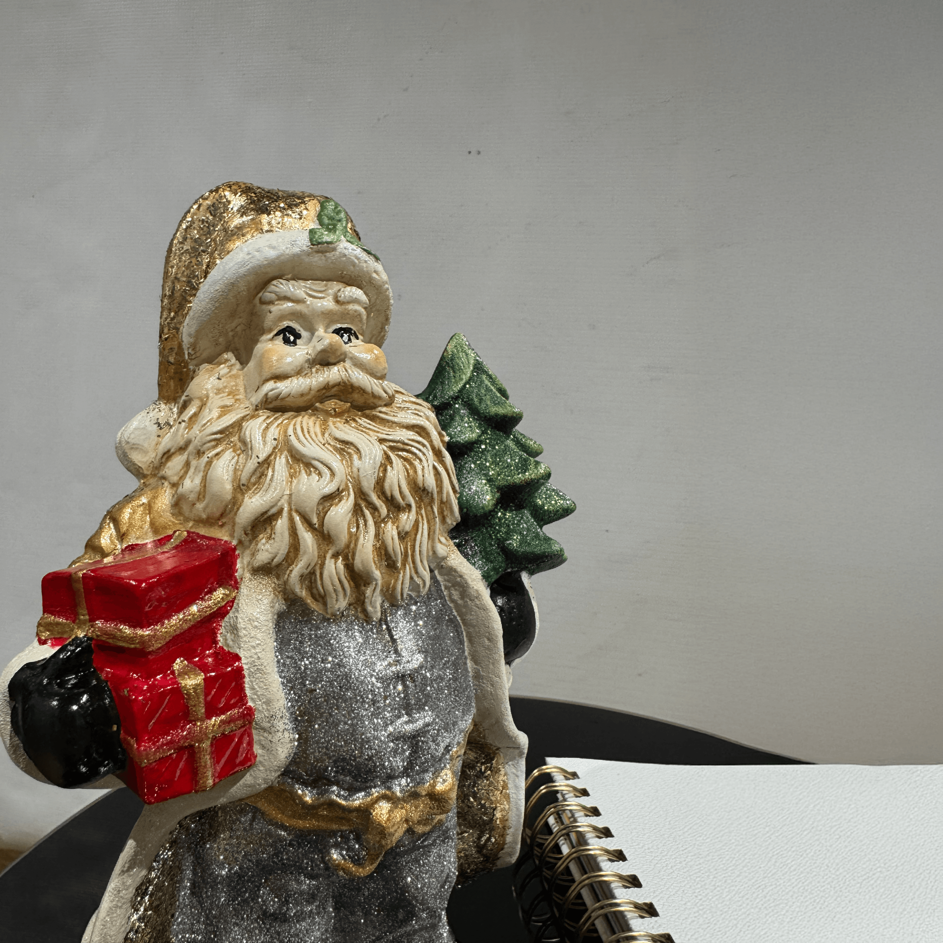 Shiny Silver Santa Ceramic Ornament - Statues (Handmade)