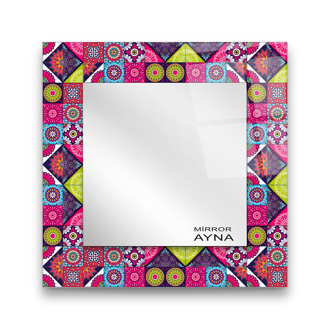 Tile Patterned Glass Mirror Three Piece Set Datca - Square