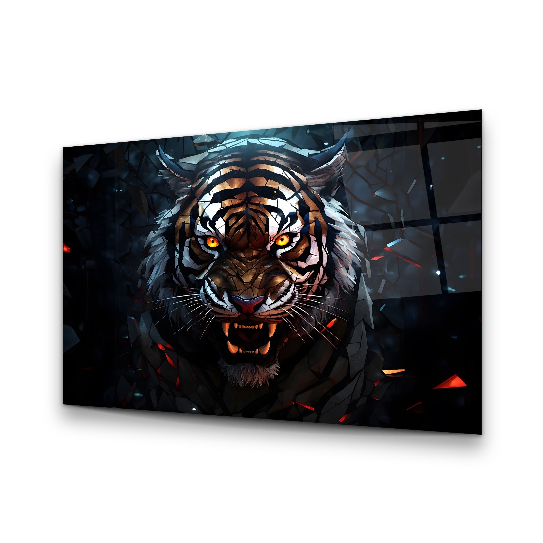 Vicious Tiger - Horizontal Wall Glass Art