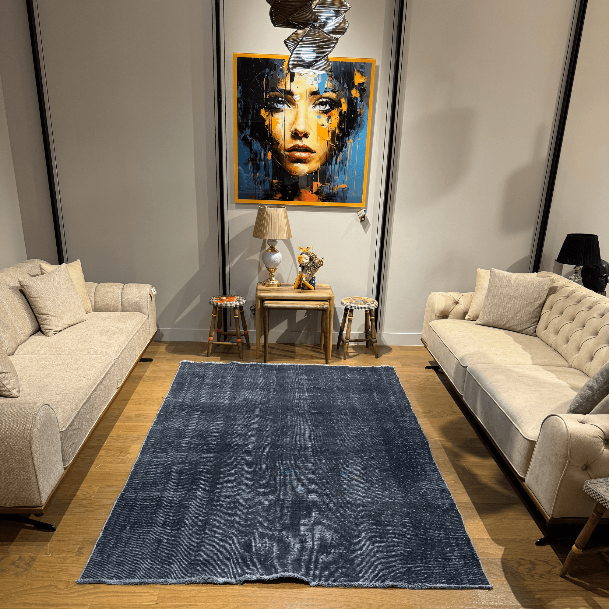 Ferozzi Midnight Eclipse Overdyed Rug – Handmade Wool Vintage Carpet – 6x9 Dark Indigo Turkish Rug 