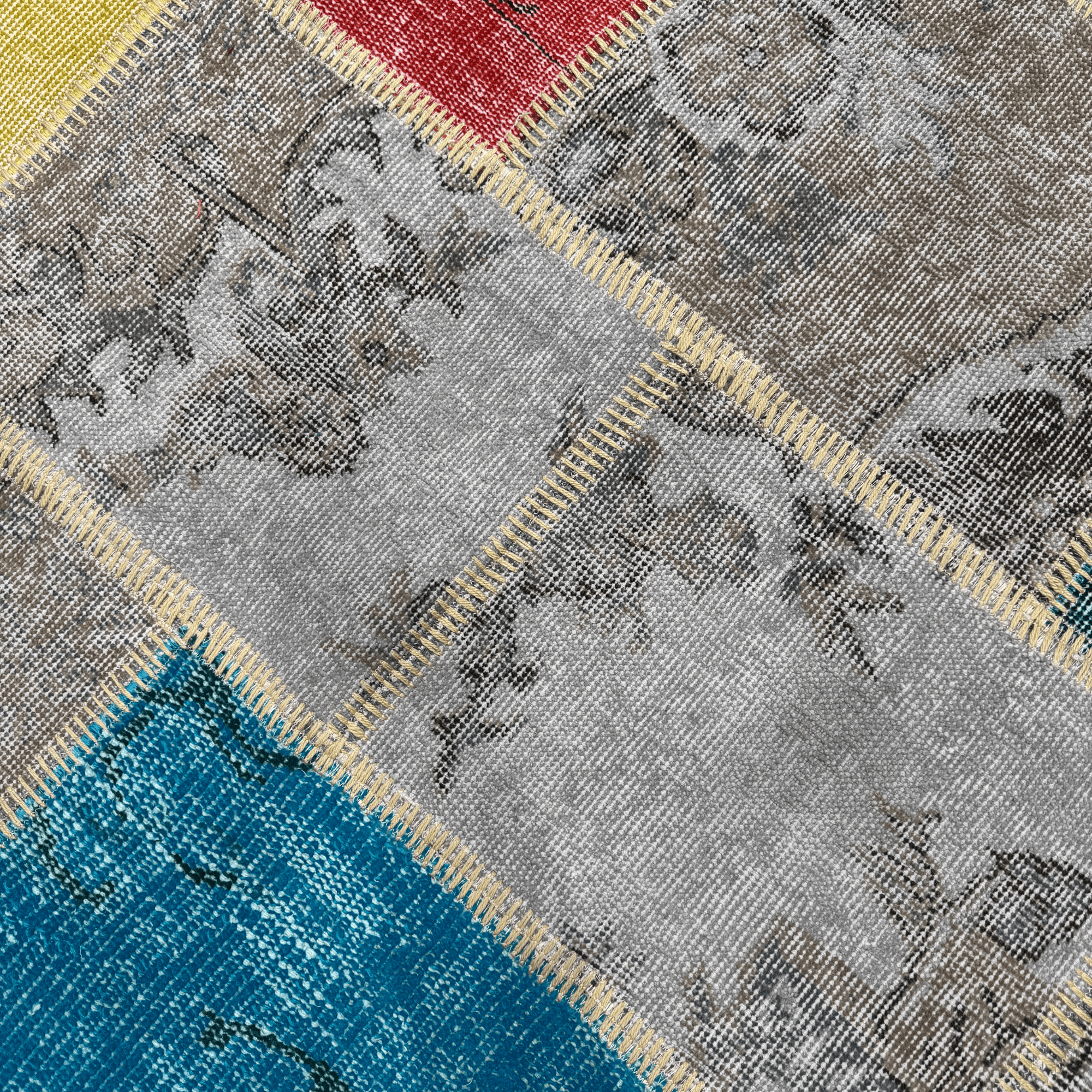 Ferozzi Misty Horizon Patchwork Rug – Handmade Overdyed Wool Rug – 6x9 Gray & Multicolor Vintage Turkish Carpet