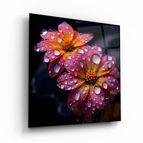 Rain-Drenched Blossoms - Square Wall Glass Art