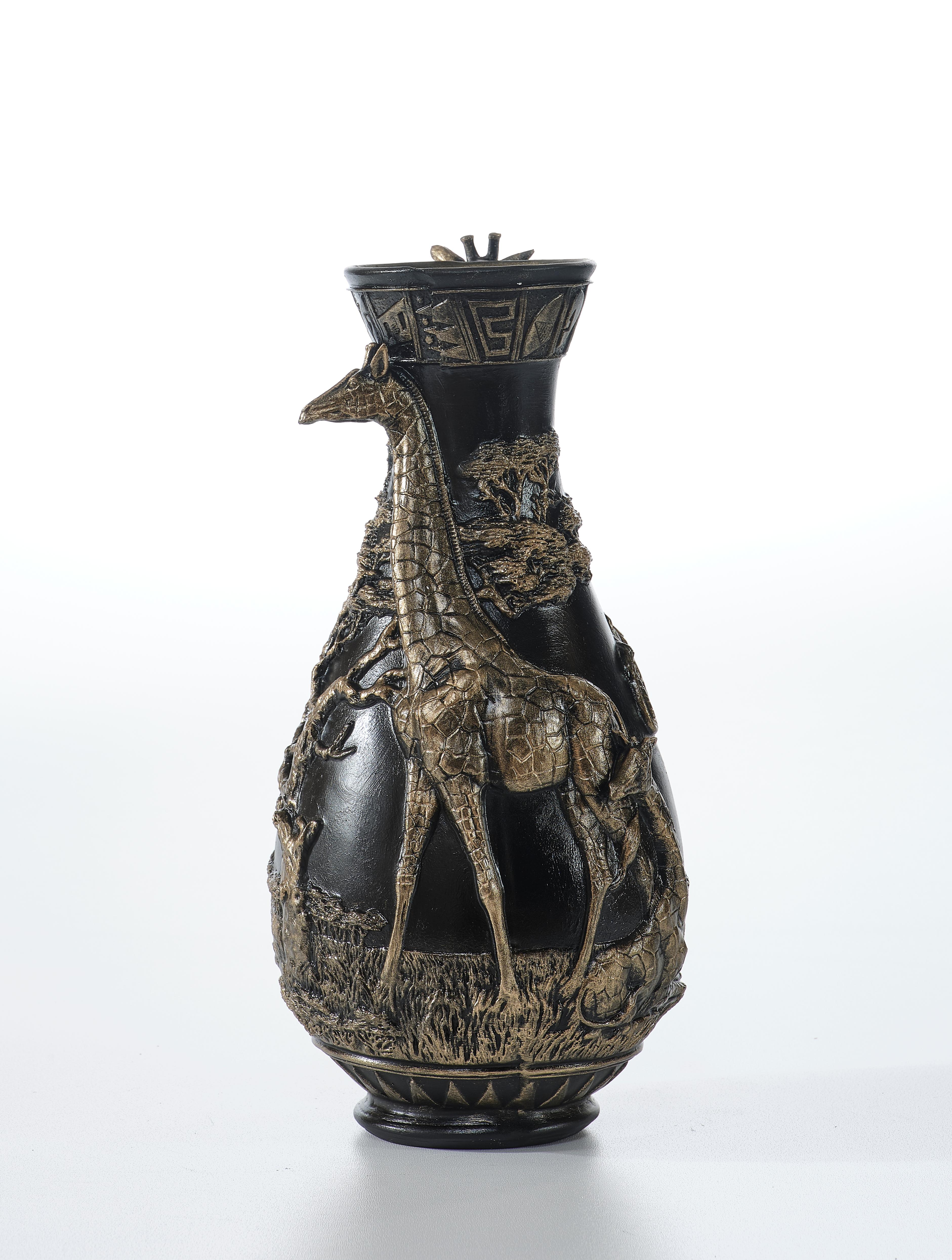 Ferozzi Black Giraffe Vase Sculpture (Handmade)