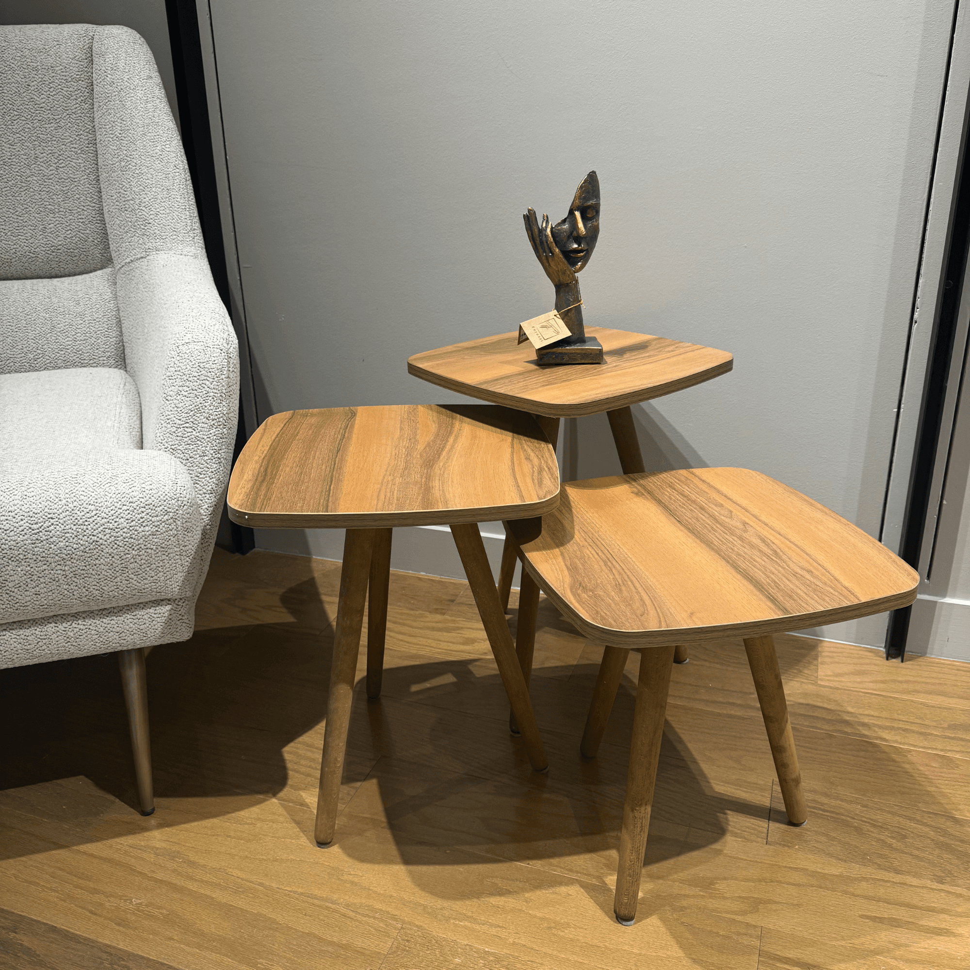 Ferozzi  B-1 Ferozzi Walnut MDF Veneer Nesting Table Set with Solid Wood Legs