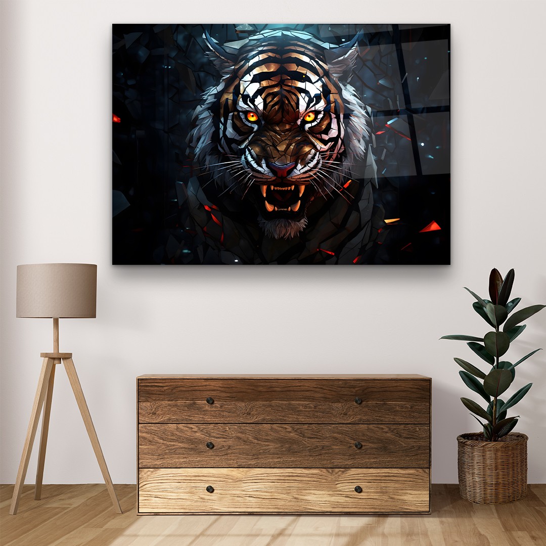 Vicious Tiger - Horizontal Wall Glass Art