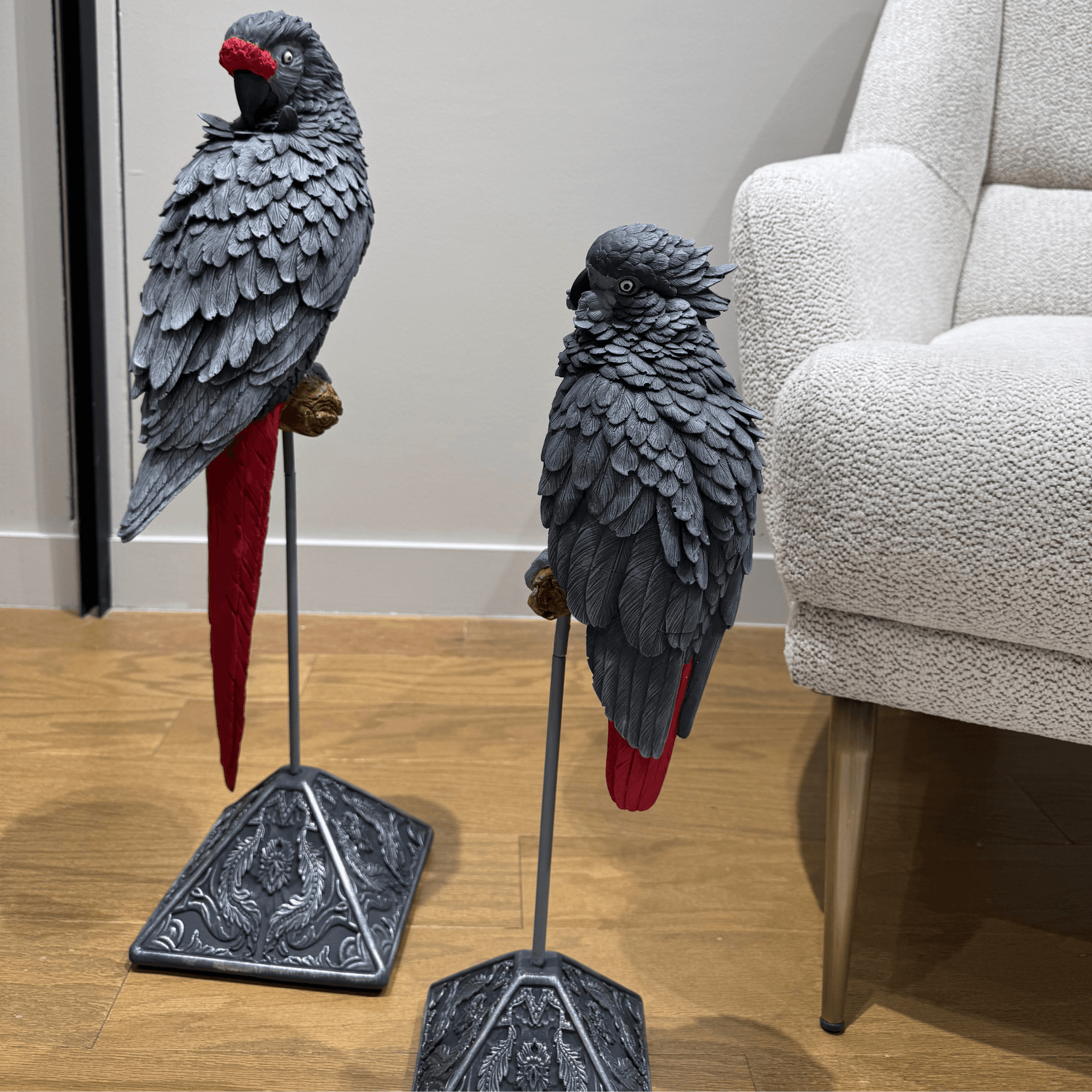 Elegant Parrot Statues with Handmade Details – Decorative Sculpture Set for Home or Office (Two-Piece Set)