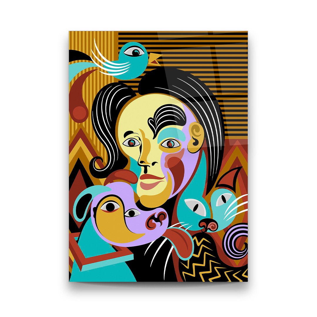 Picasso Style Abstract - Rectangle Wall Glass Art