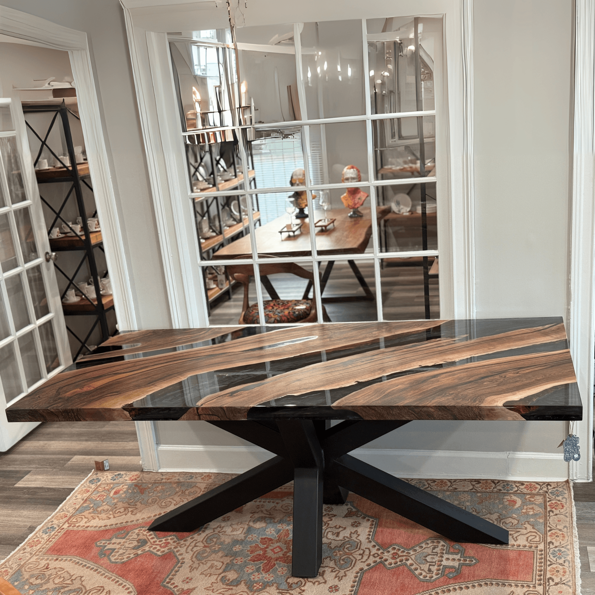 Handmade Black Transparent Epoxy Walnut Table