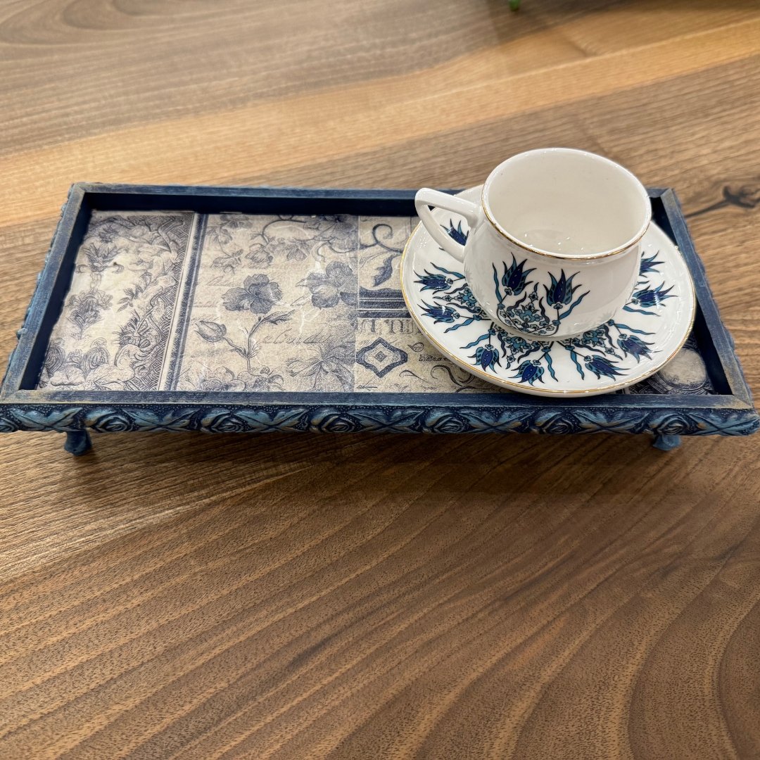 Handmade Decorative Coffee & Tea Serving Tray - Elegant Design for Special Occasions - Blue - Dark Blue