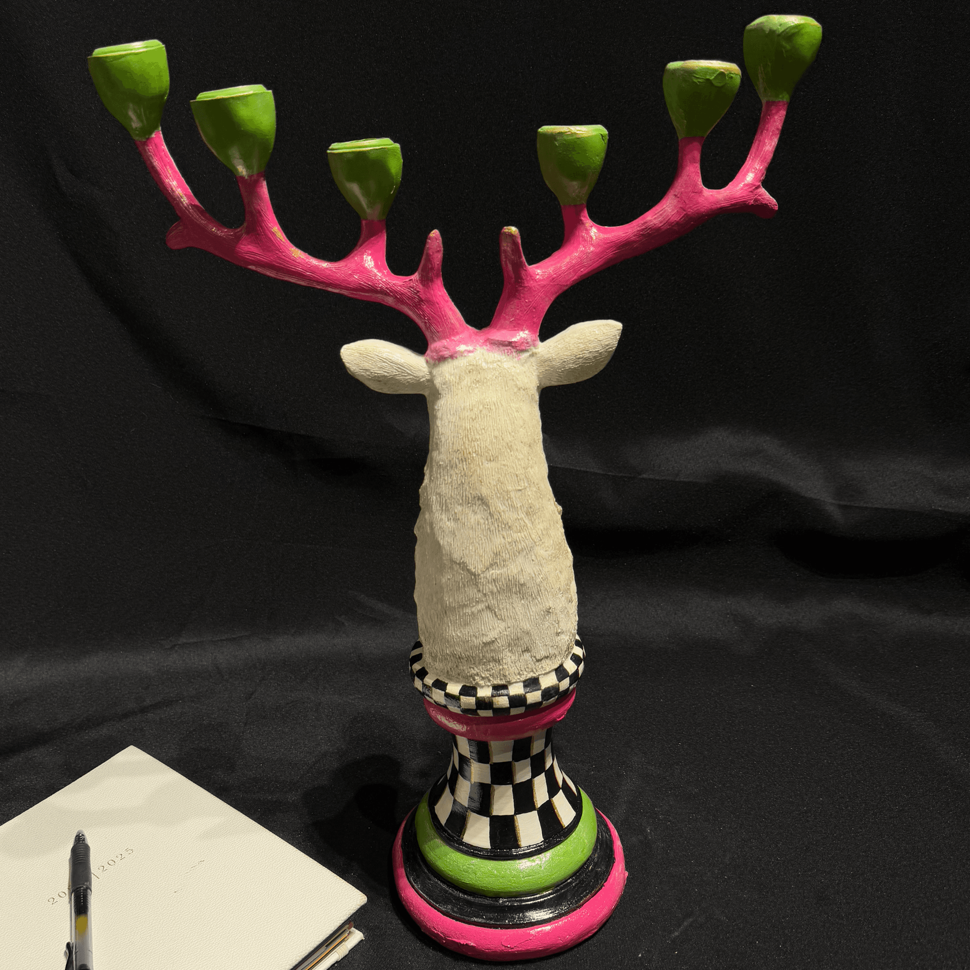 Deer Antler Candelabra with Pink and Green Accents