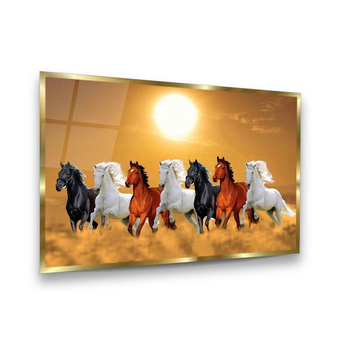 Sunset Horses - Premium Tempered Glass Wall Art Horizontal