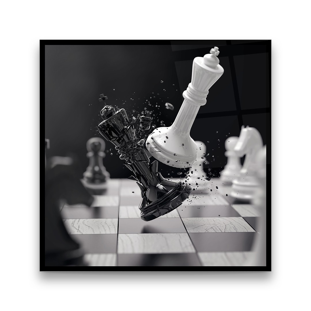 Chess Stroke - Square Glass Art