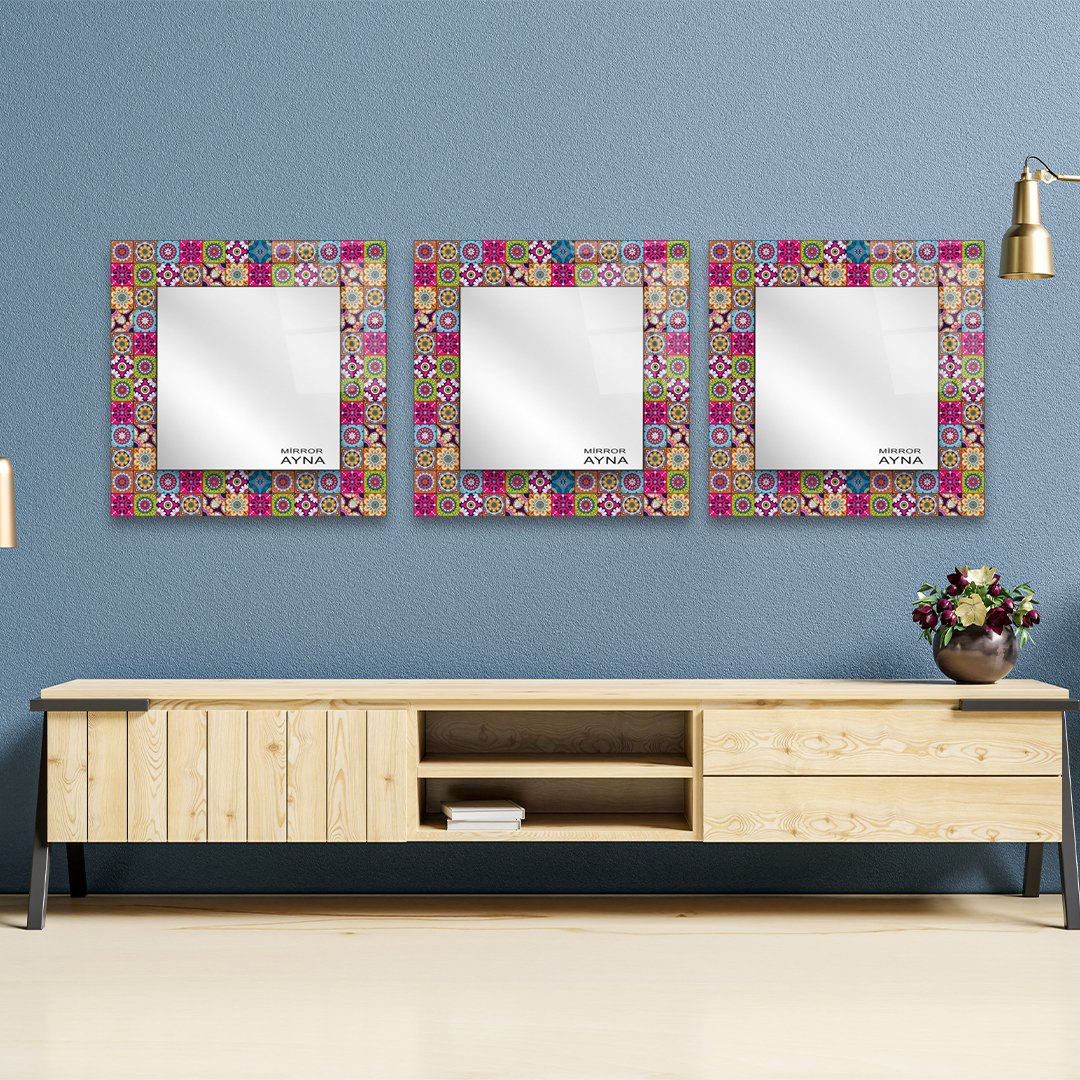 Tile Patterned Glass Mirror  Three Piece Set Kusadasi - Square