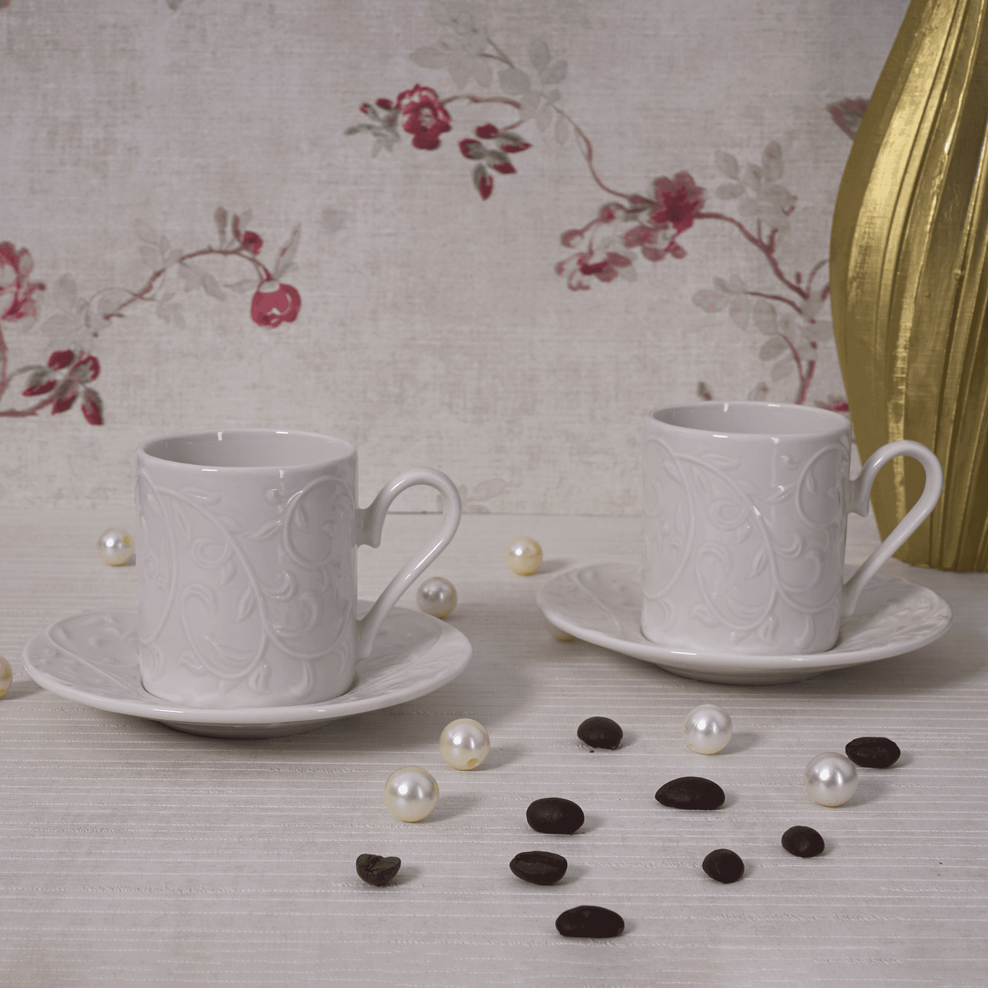 Bahar Handmade Turkish Coffee Set – 6 Pieces | Elegant White Porcelain Coffee Cup Set