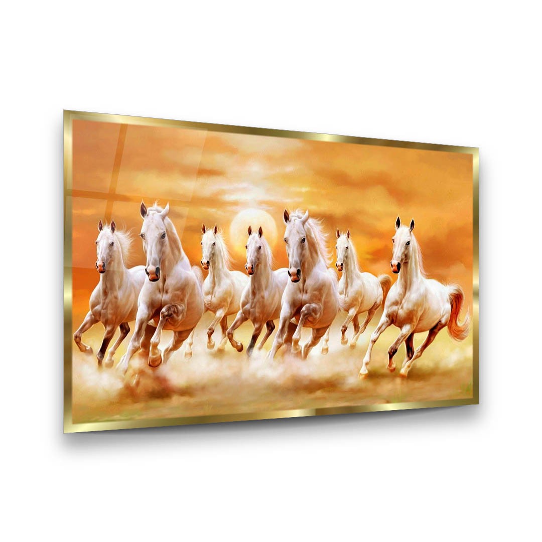 White Horses of the Sun - Premium Tempered Glass Wall Art Horizontal