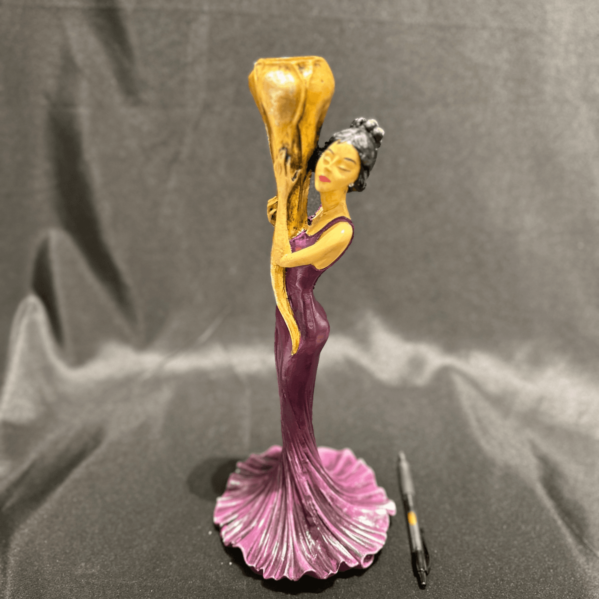 Elegant Purple Woman Sculpture with Gold Accent Handmade