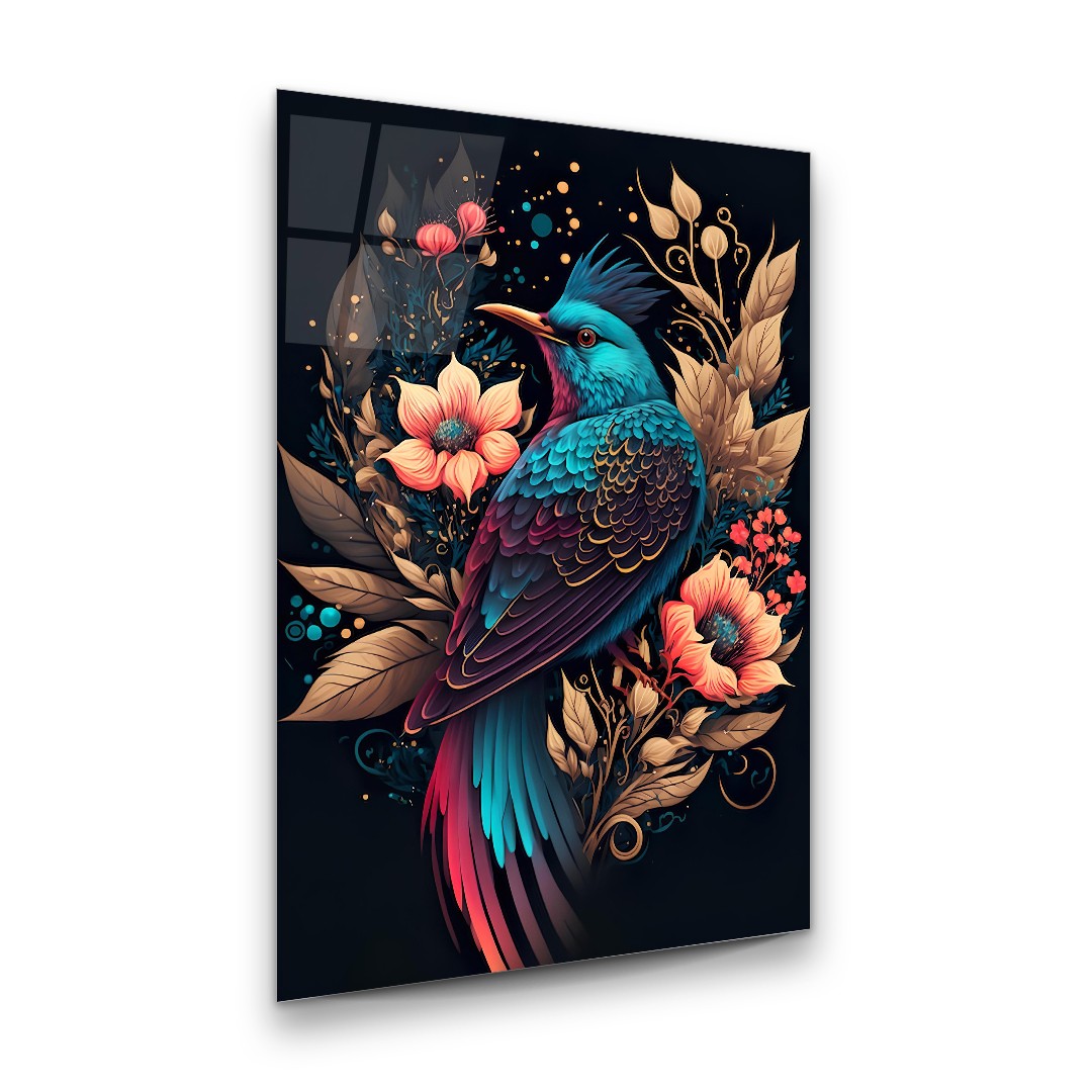 Bird And Flowers Manipulation - Rectangle Wall Glass Art