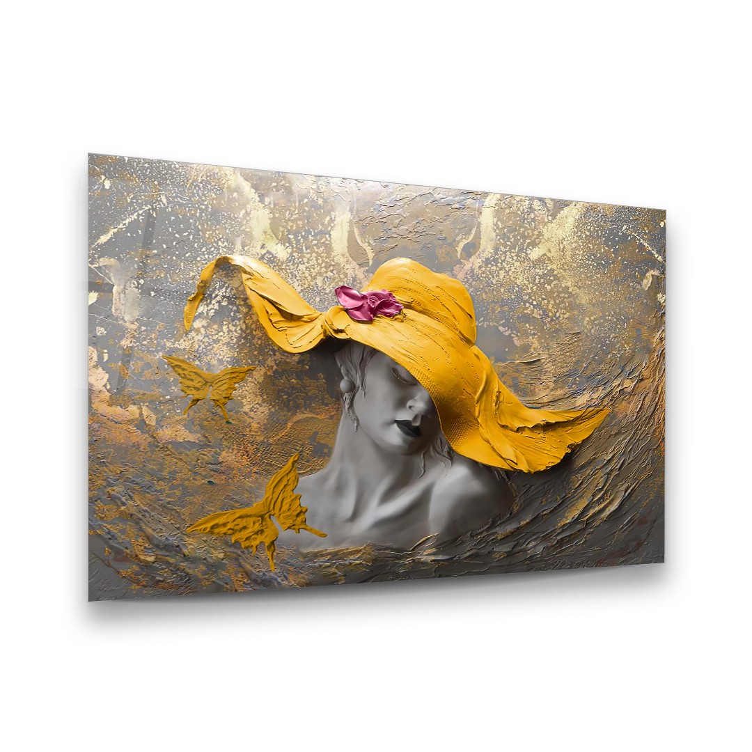 Woman in Yellow Hat - Horizontal Wall Glass Art