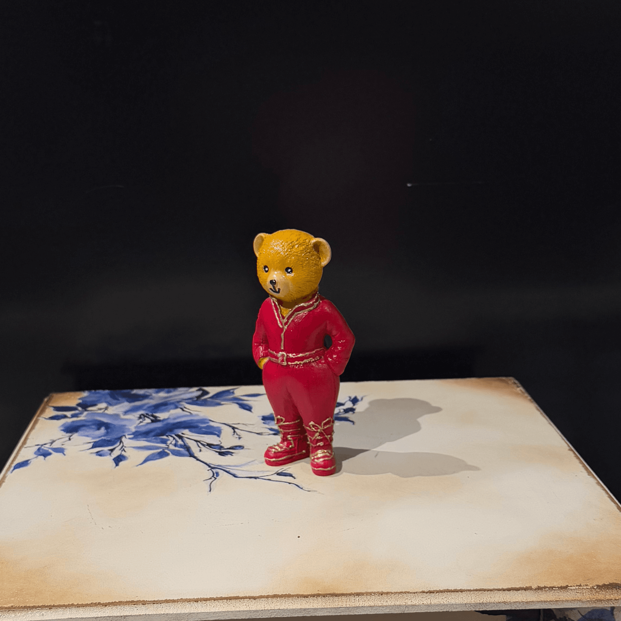 Ferozzi Teddy Sculpture in Red Outfit – Handmade Decorative Bear Figurine