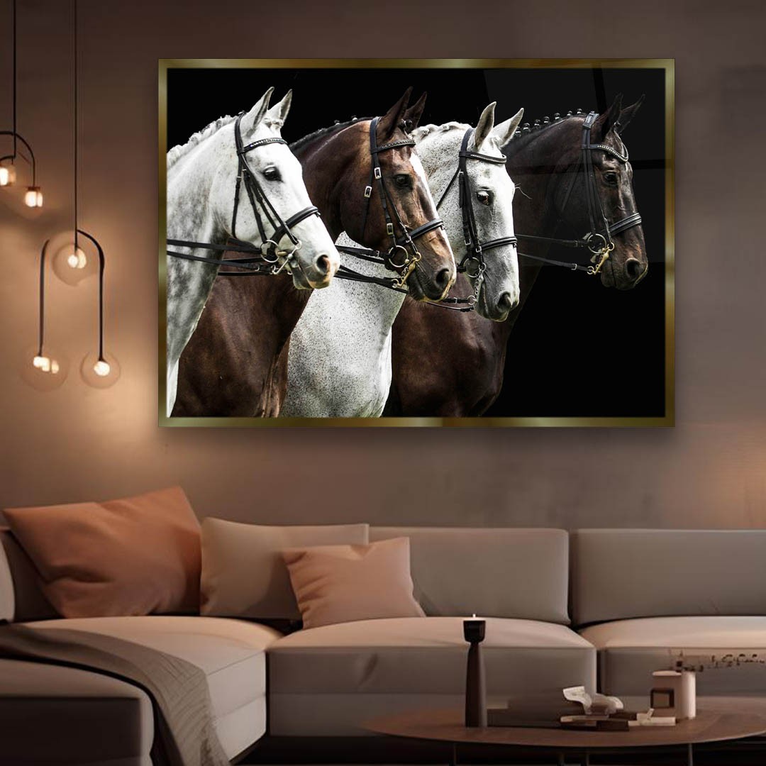 Horses Ready to Race - Premium Tempered Glass Wall Art Horizontal