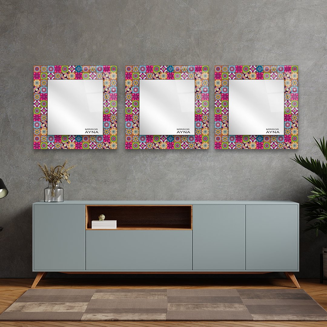 Tile Patterned Glass Mirror  Three Piece Set Kusadasi - Square