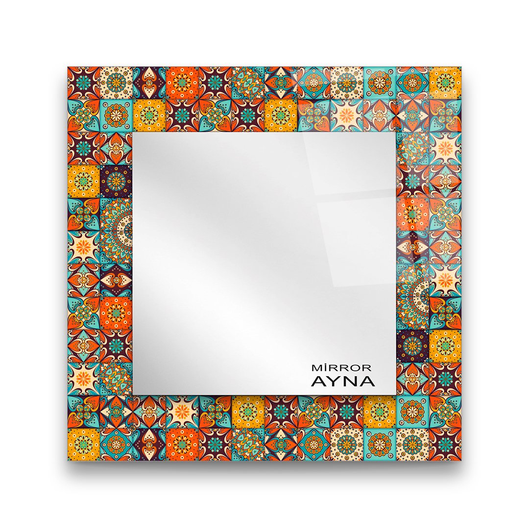 Tile Patterned Glass Mirror Three Piece Set Bodrum  - Square