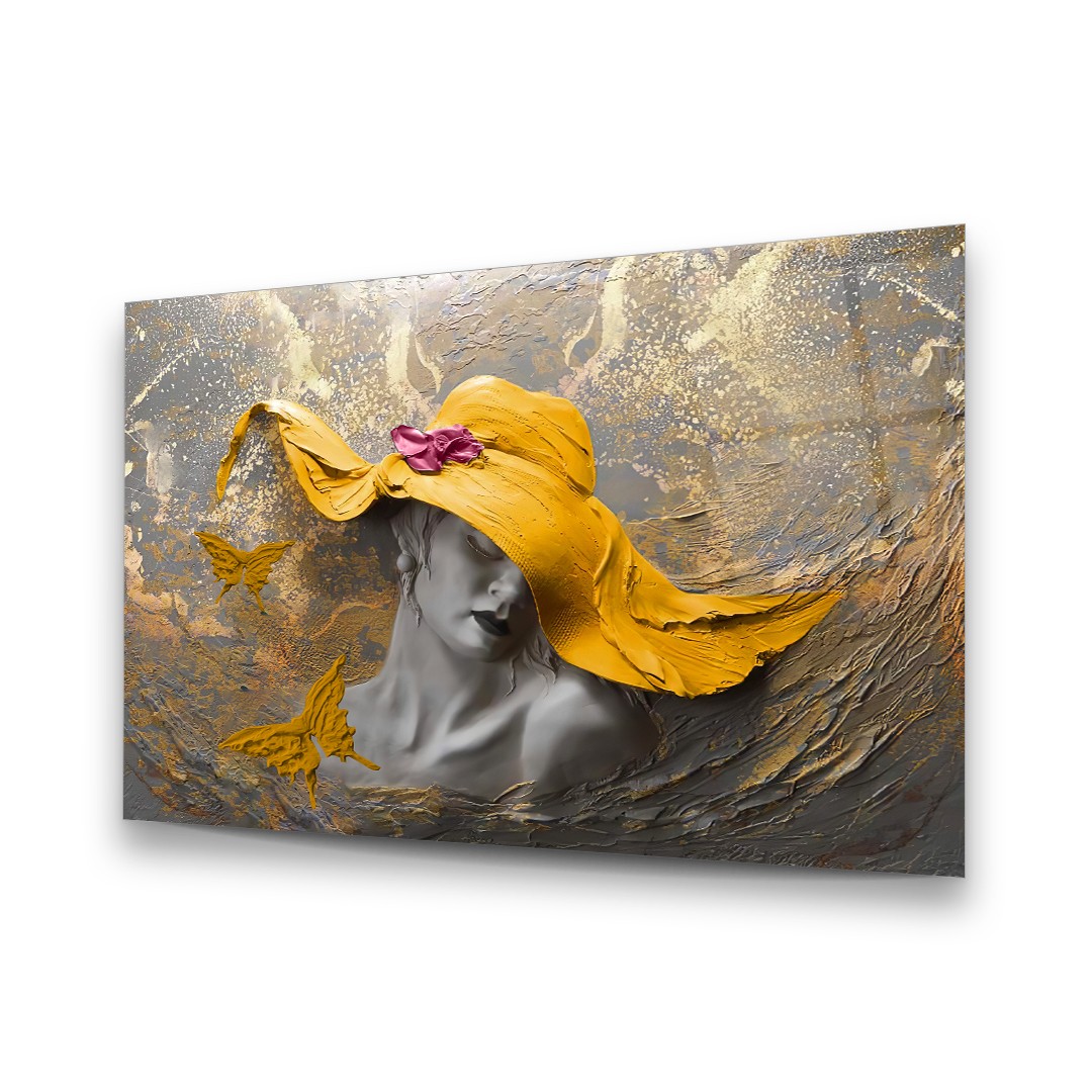 Woman in Yellow Hat - Horizontal Wall Glass Art