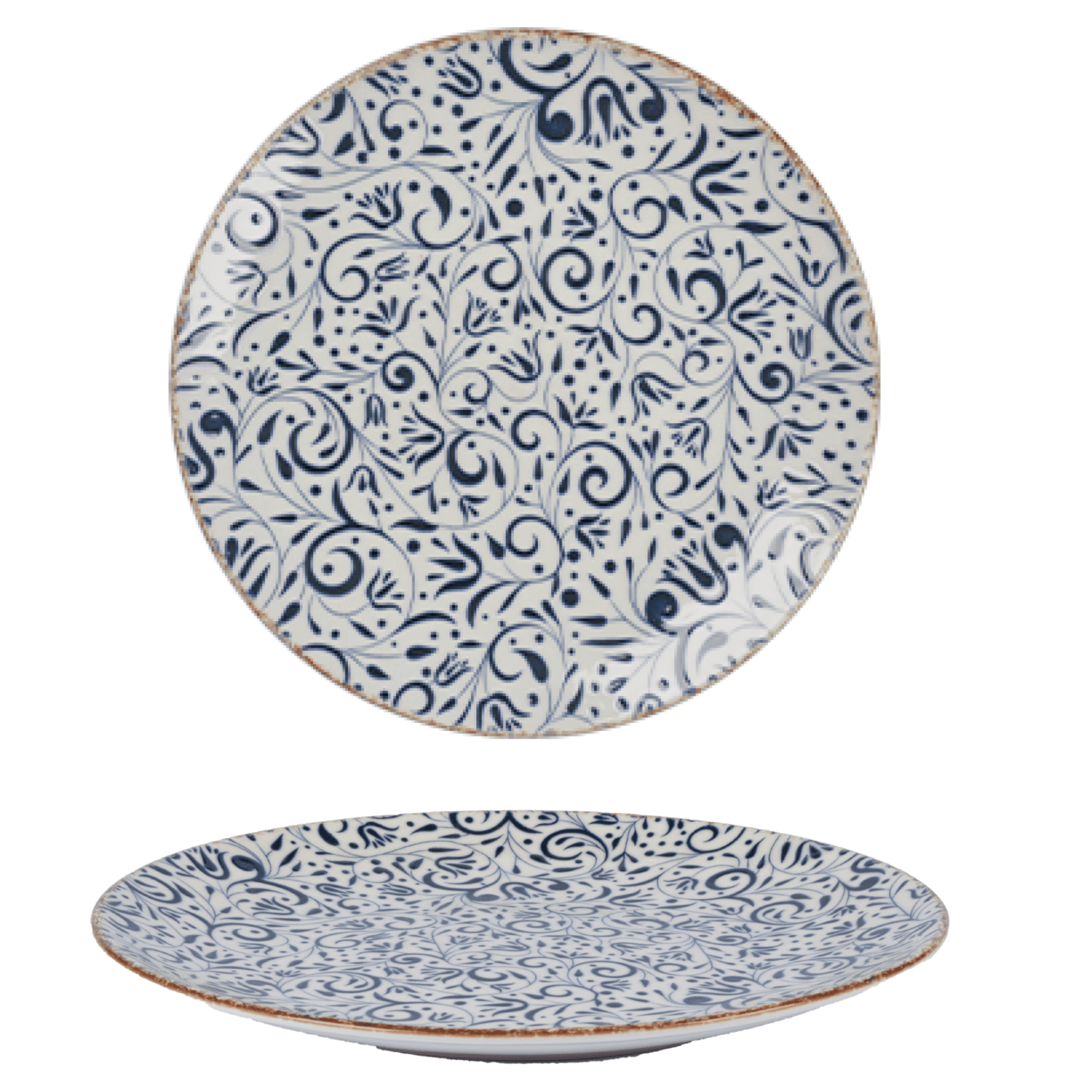 Ferozzi Laleli Digital Dinnerware Set - 24-Piece Porcelain Plates and Bowls with Elegant Blue Floral Pattern